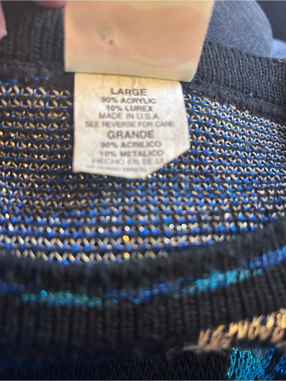 Vintage Black Sweater with Blue & Green Rose Motif - Picture 7 of 7